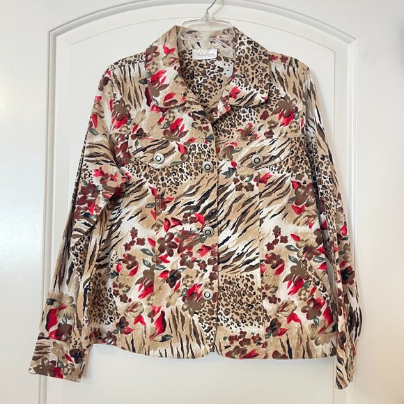 New Studio Works Petite Medium Jacket Leopard Animal Flower Print - Picture 1 of 8